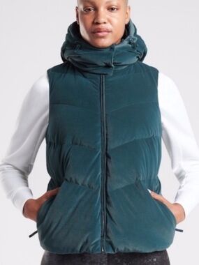 Athleta Lofty Velvet Goose Down Puffer Vest in Nordic Teal Women’s Size XXS